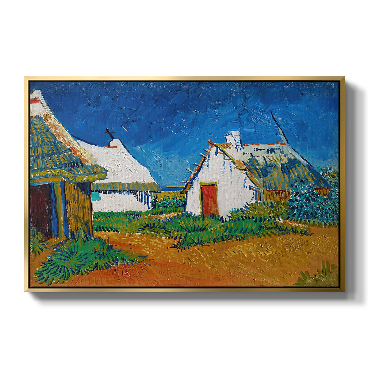 Three White Cottages at Saintes-Maries, 1888 - Floater Framed Canvas Print