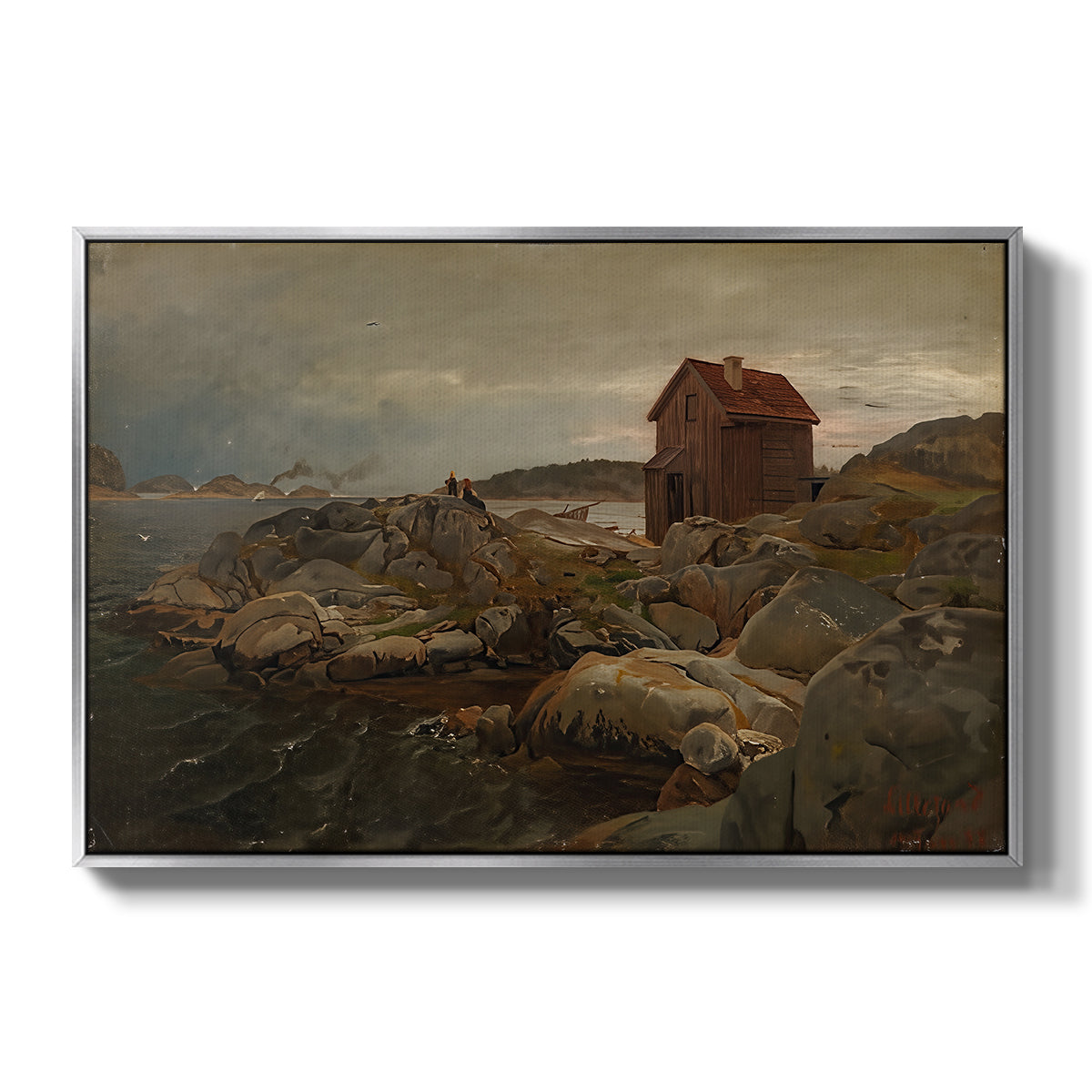 A Fisherman's Home, Lillesand, 1858 - Floater Framed Canvas Print