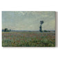 Canvas art print portraying a wide field of red poppies stretching across countryside under open sky, set against a white background