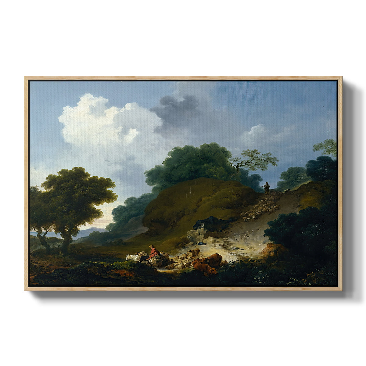 Landscape with Shepherds and Flock of Sheep, c. 1763-1765 - Floater Framed Canvas Print