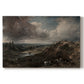 Canvas art print portraying a pond surrounded by trees under open sky, set against a white background