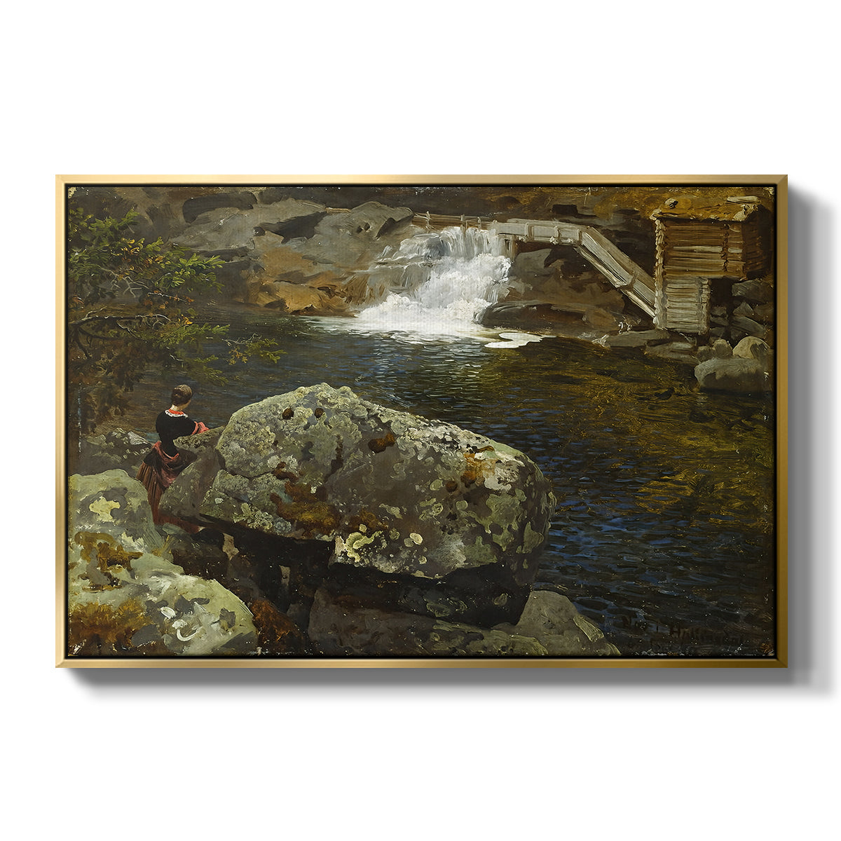 By the Mill Pond (En Mølledam), 1850 - Floater Framed Canvas Print