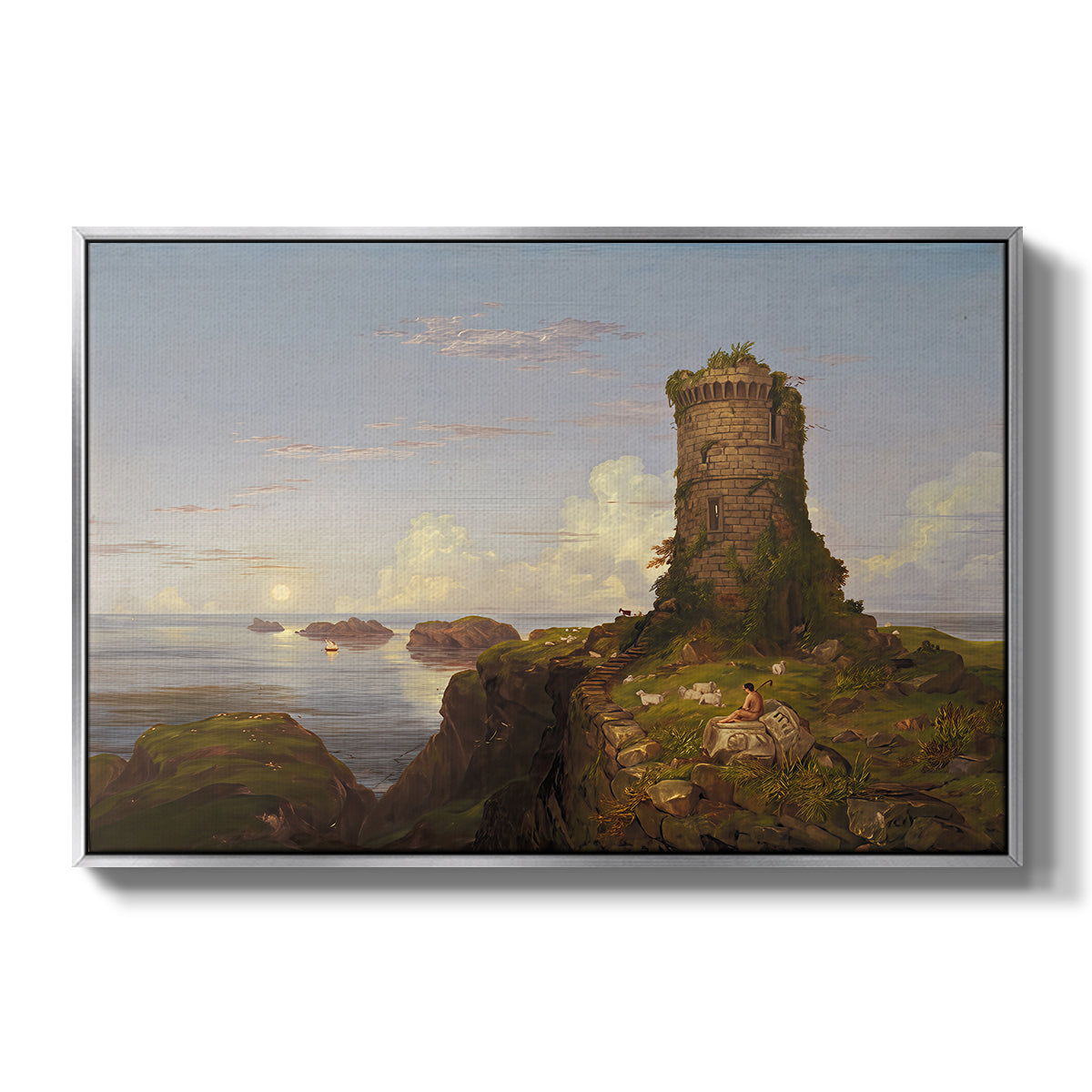 Italian Coast Scene with Ruined Tower, 1838 - Floater Framed Canvas Print