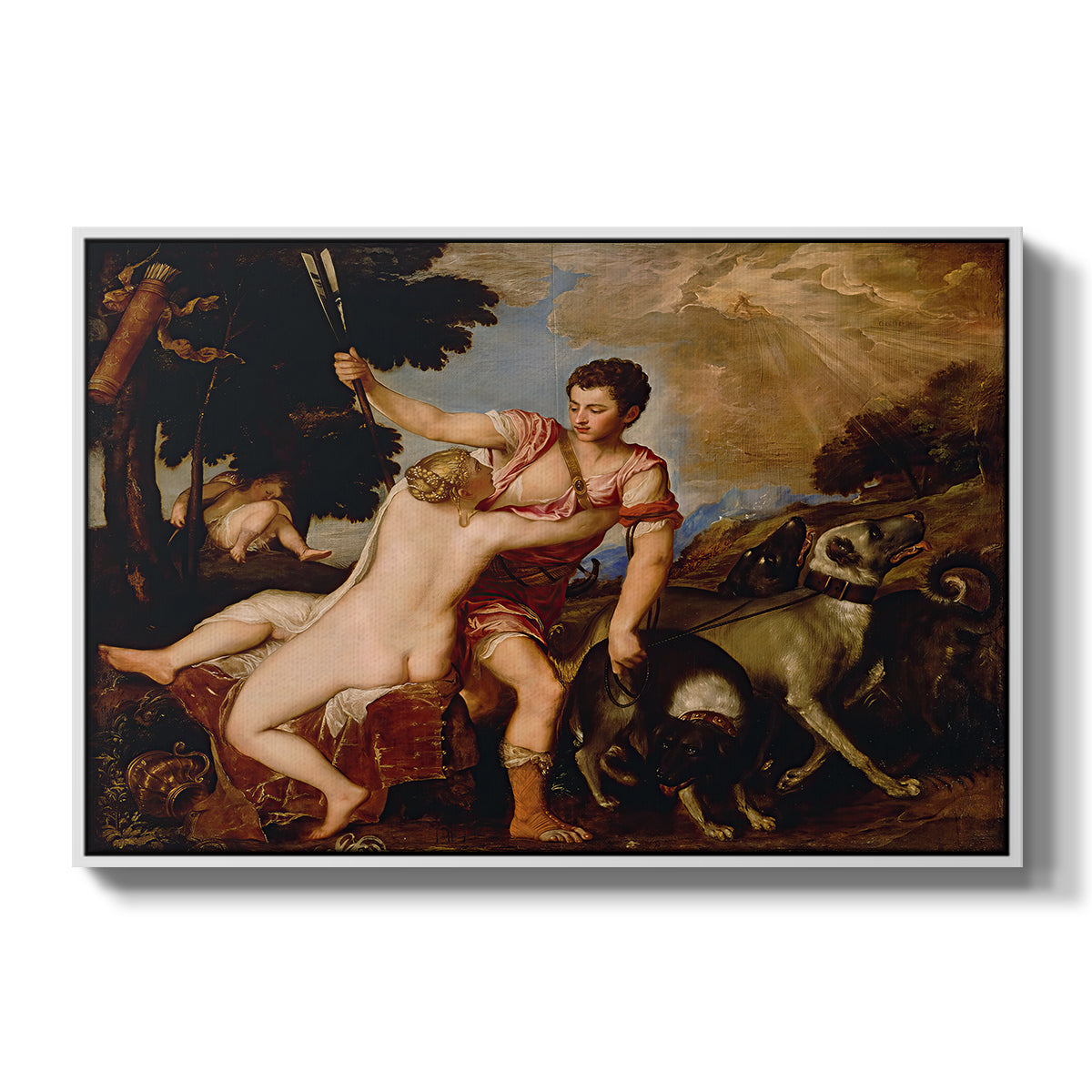 Venus and Adonis, 1554 - Floater Framed Canvas Print