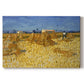 Canvas art print portraying stacked bundles of wheat arranged across harvested field under open sky, set against a white background