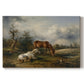 Canvas art print portraying two horses grazing in open pasture, set against a white background