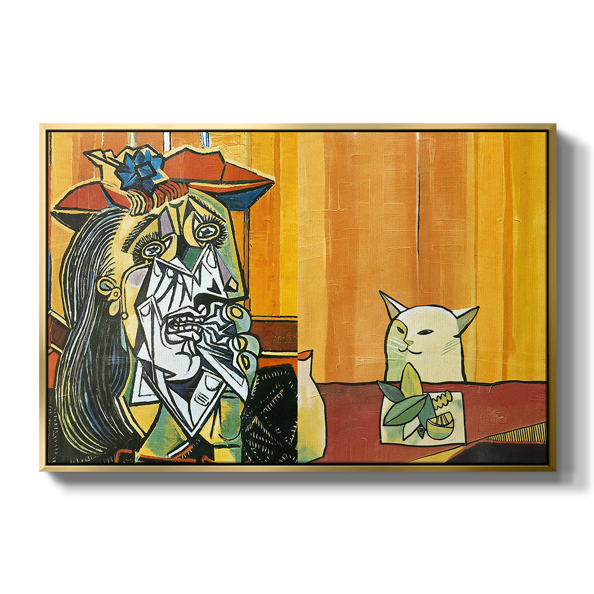 Woman Yelling at a Cat Meme (Picasso Parody) - Floater Framed Canvas Print