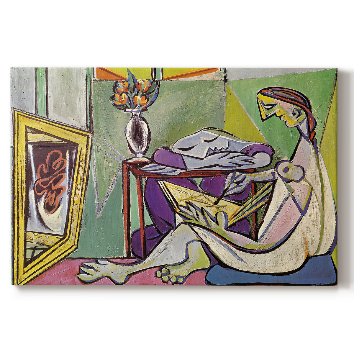 Canvas art print portraying an abstract female figure composed of geometric shapes, set against a white background