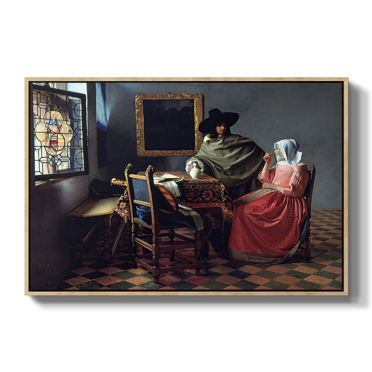 The Glass of Wine, c. 1660 - Floater Framed Canvas Print