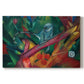 Canvas art print portraying a stylized monkey rendered in bold colors and abstract shapes, set against a white background