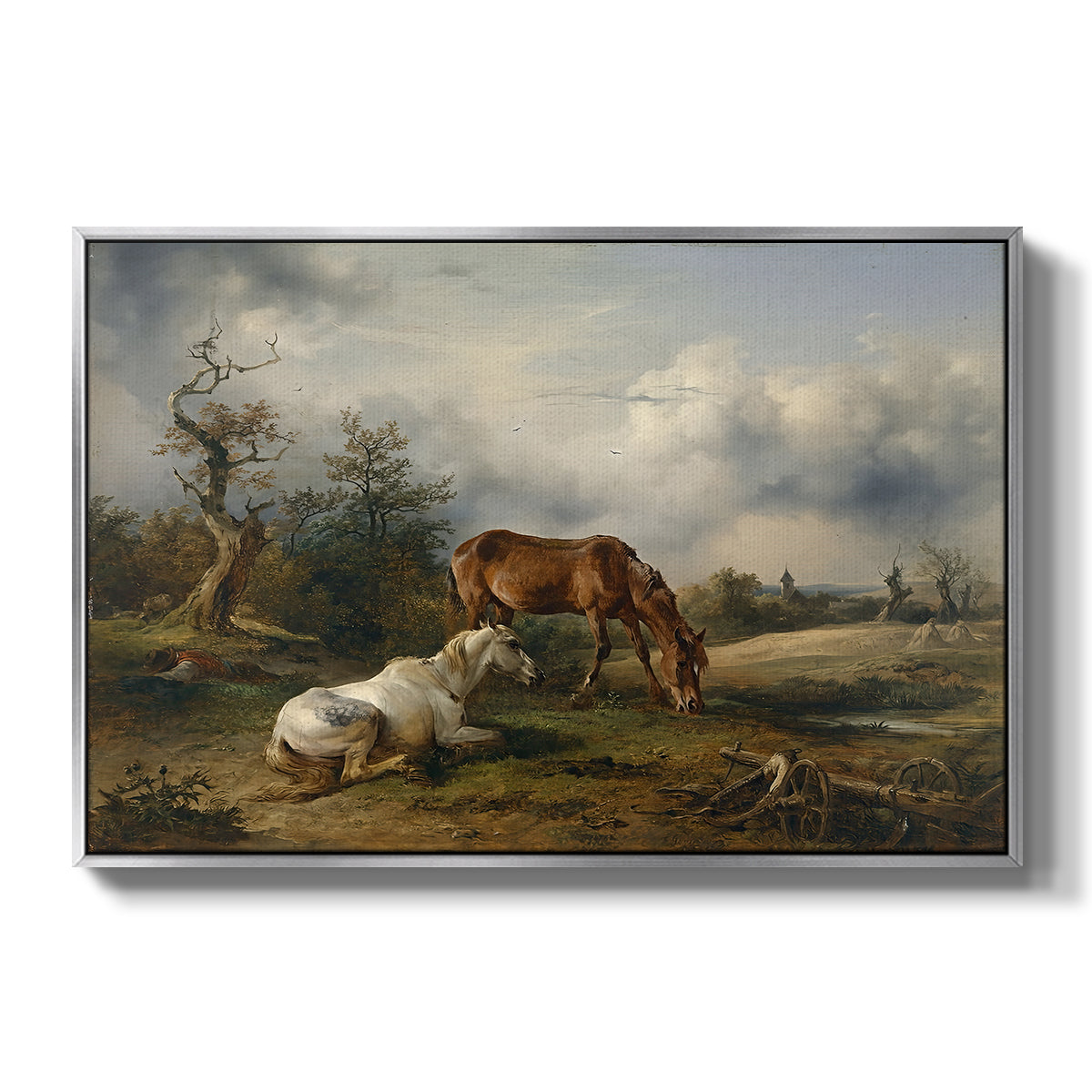 Two Horses on the Pasture, c. 1825 - Floater Framed Canvas Print