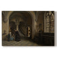 Canvas art print portraying a large church interior with arches, columns, and figures beneath vaulted ceiling, set against a white background