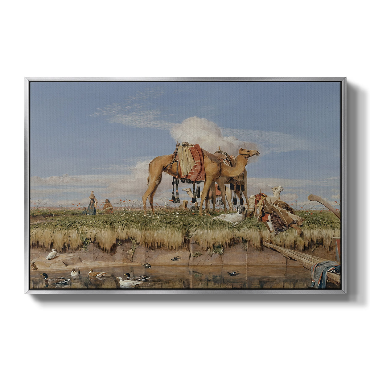 On the Banks of the Nile, Upper Egypt, 1876 - Floater Framed Canvas Print