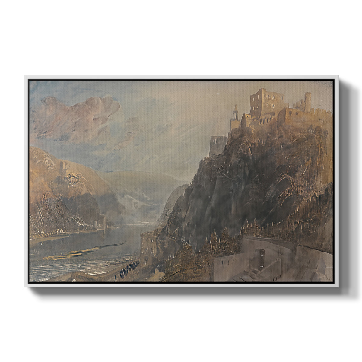 Rheinfels Looking to Katz and Gourhausen, 1817 - Floater Framed Canvas Print