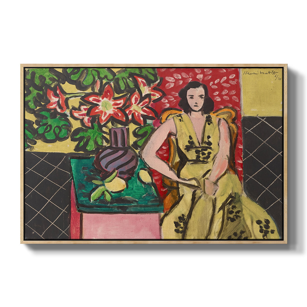 Seated Woman with a Vase of Amaryllis, 1941 - Floater Framed Canvas Print