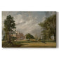 Canvas art print portraying a country house surrounded by trees in landscaped grounds, set against a white background