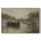 Canvas art print portraying a hazy bridge over water in a muted atmospheric landscape, set against a white background