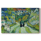 Canvas art print portraying a steep stairway between buildings leading upward through village setting, set against a white background