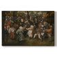 Canvas art print portraying a crowd dancing in outdoor wedding celebration, set against a white background