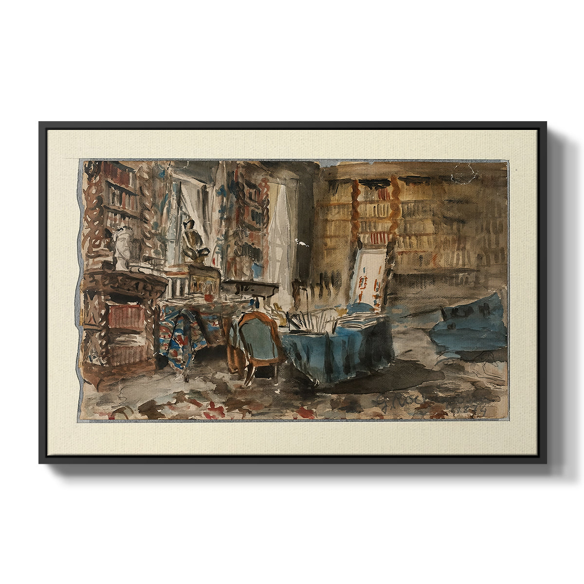 Cabinet de Flaubert à Croisset, 1874 - Floater Framed Canvas Print