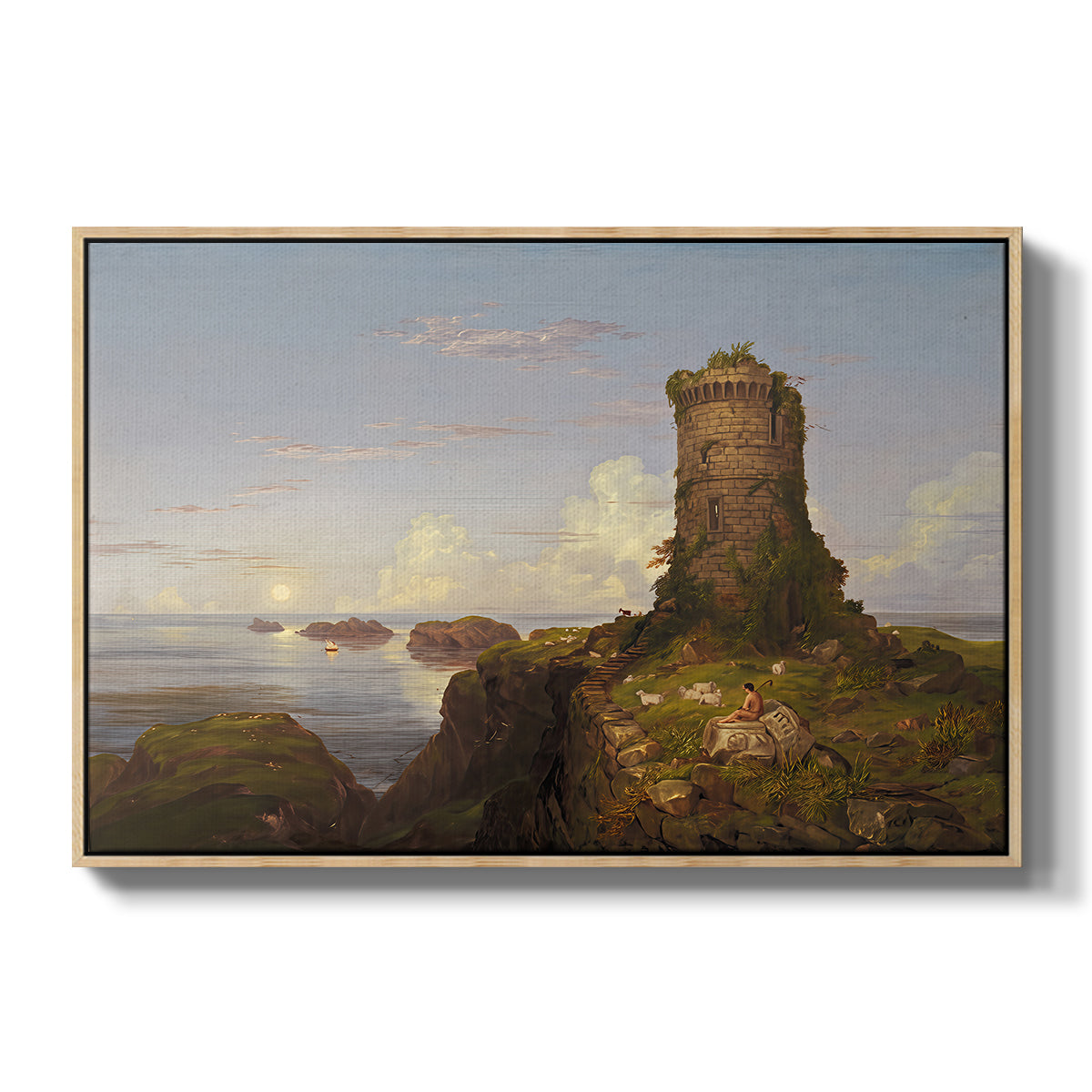 Italian Coast Scene with Ruined Tower, 1838 - Floater Framed Canvas Print