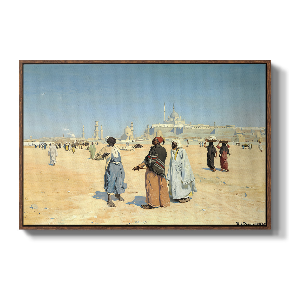 View from the Desert of Cairo with Citadel and Mamluk Tombs in the Background, c. 1889-1890 - Floater Framed Canvas Print