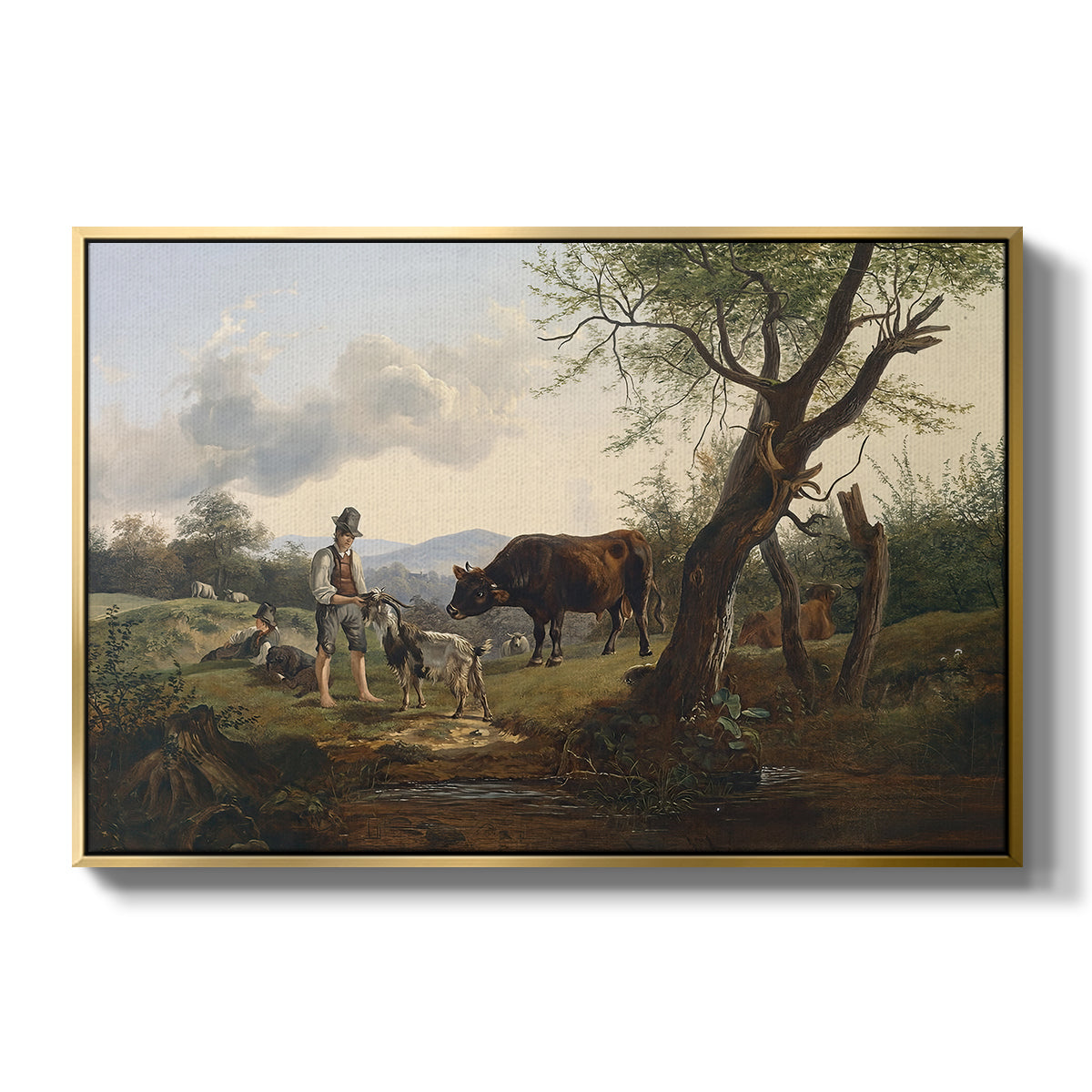 Shepherd with Billy Goat, c. 1830 - Floater Framed Canvas Print