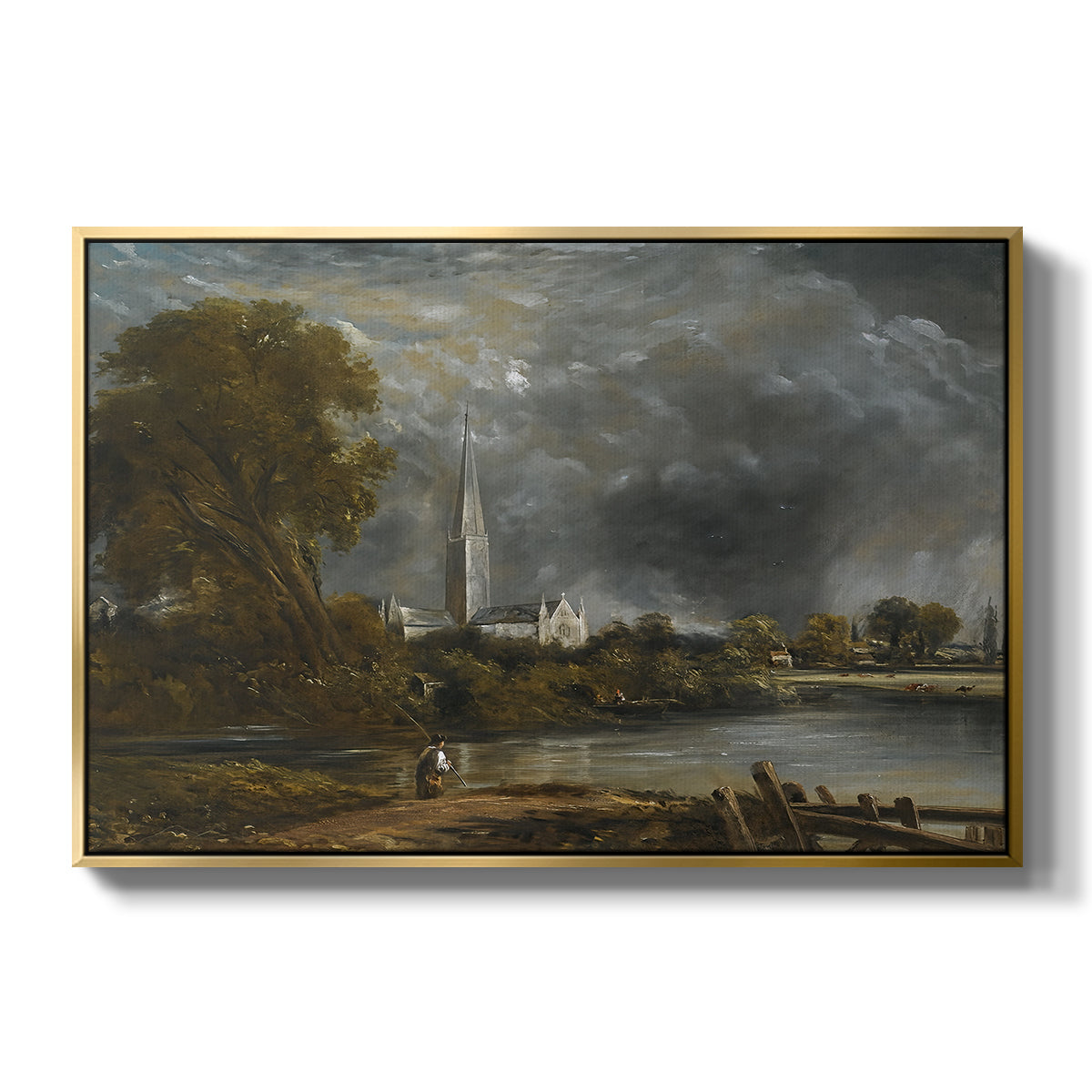 Salisbury Cathedral from the Meadows, c. 1831 - Floater Framed Canvas Print