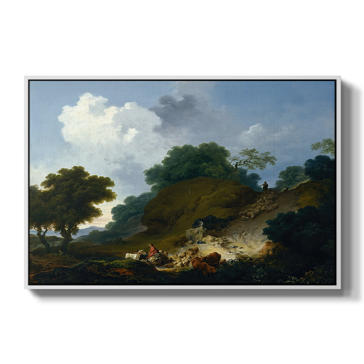 Landscape with Shepherds and Flock of Sheep, c. 1763-1765 - Floater Framed Canvas Print
