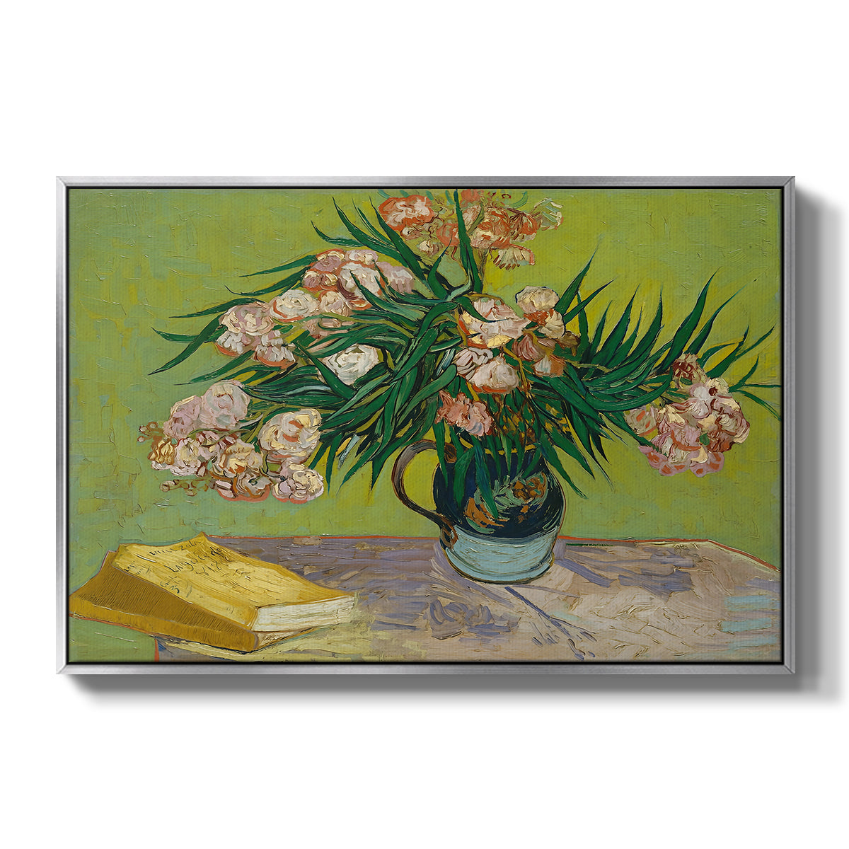 Vase with Oleanders and Books, 1888 - Floater Framed Canvas Print