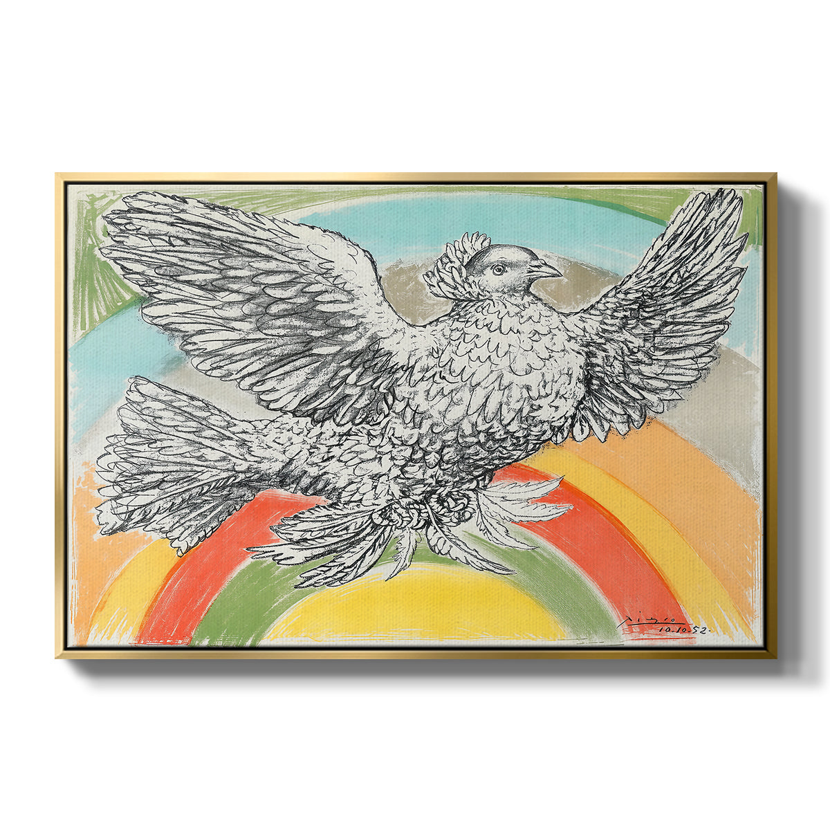 Flying Dove with Rainbow (Colombe volant à l'Arc-en-ciel), 1952 - Floater Framed Canvas Print