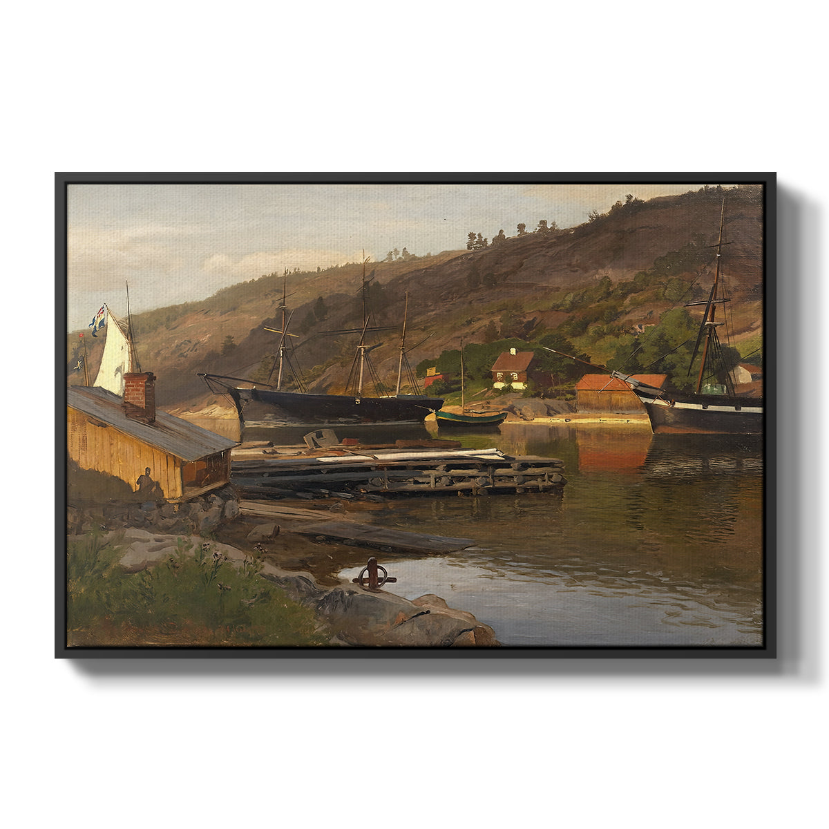 Landingsbrygge Husvik, Drøbak, 1875 - Floater Framed Canvas Print