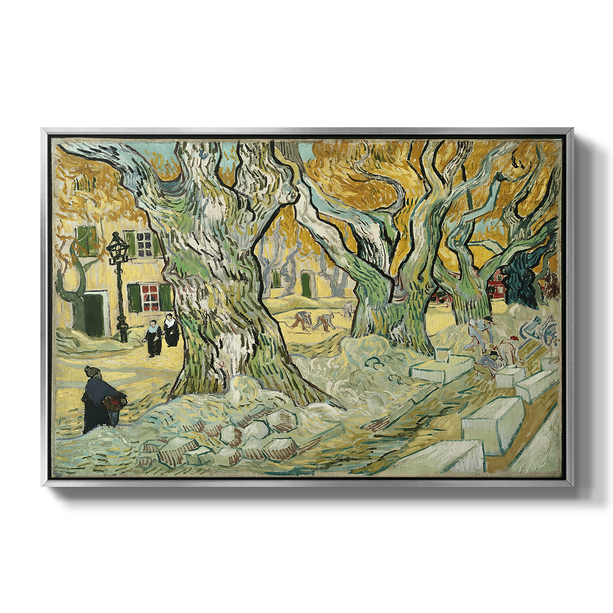 The Large Plane Trees (Road Menders at Saint-Rémy), 1889 - Floater Framed Canvas Print