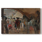 Canvas art print portraying a group of figures gathered indoors preparing for bullfight performance, set against a white background