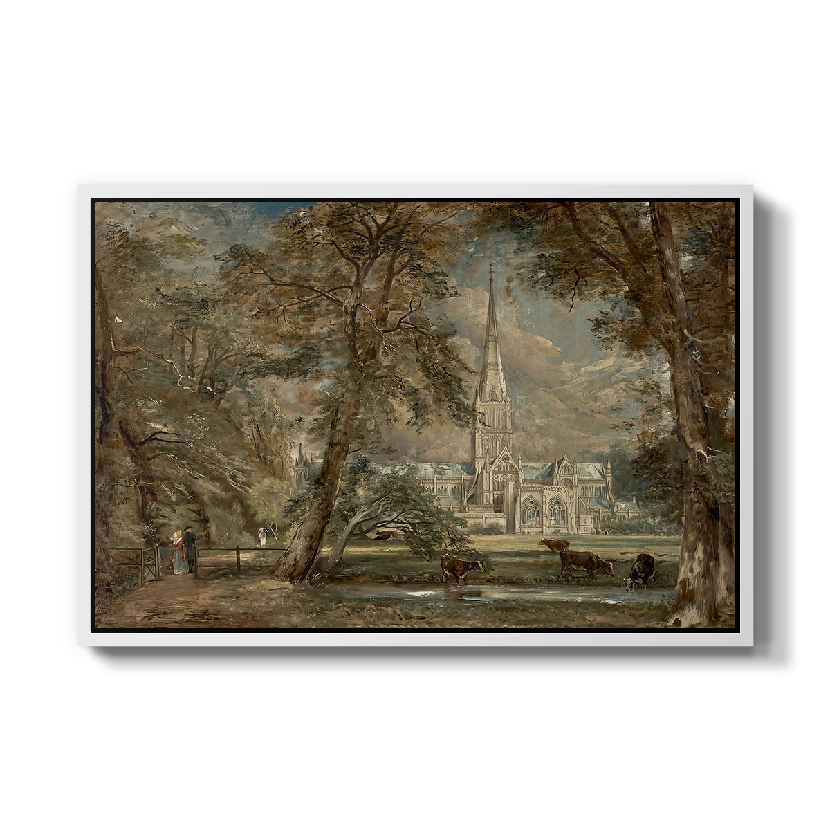 Salisbury Cathedral from the Bishop's Grounds, c. 1822-1823 - Floater Framed Canvas Print