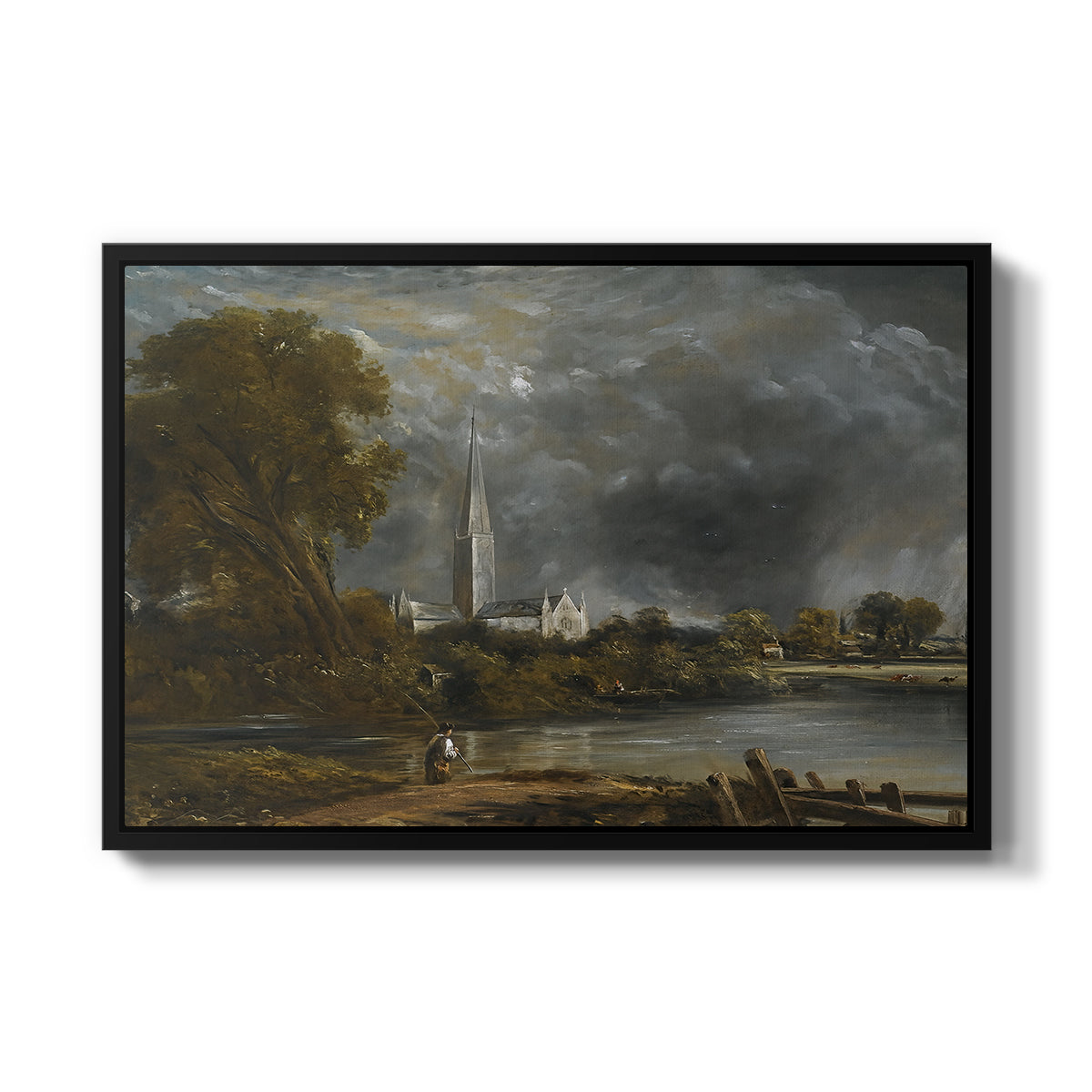 Salisbury Cathedral from the Meadows, c. 1831 - Floater Framed Canvas Print