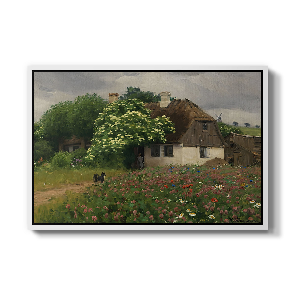 Farmhouse with Meadow Flowers, 1909 - Floater Framed Canvas Print