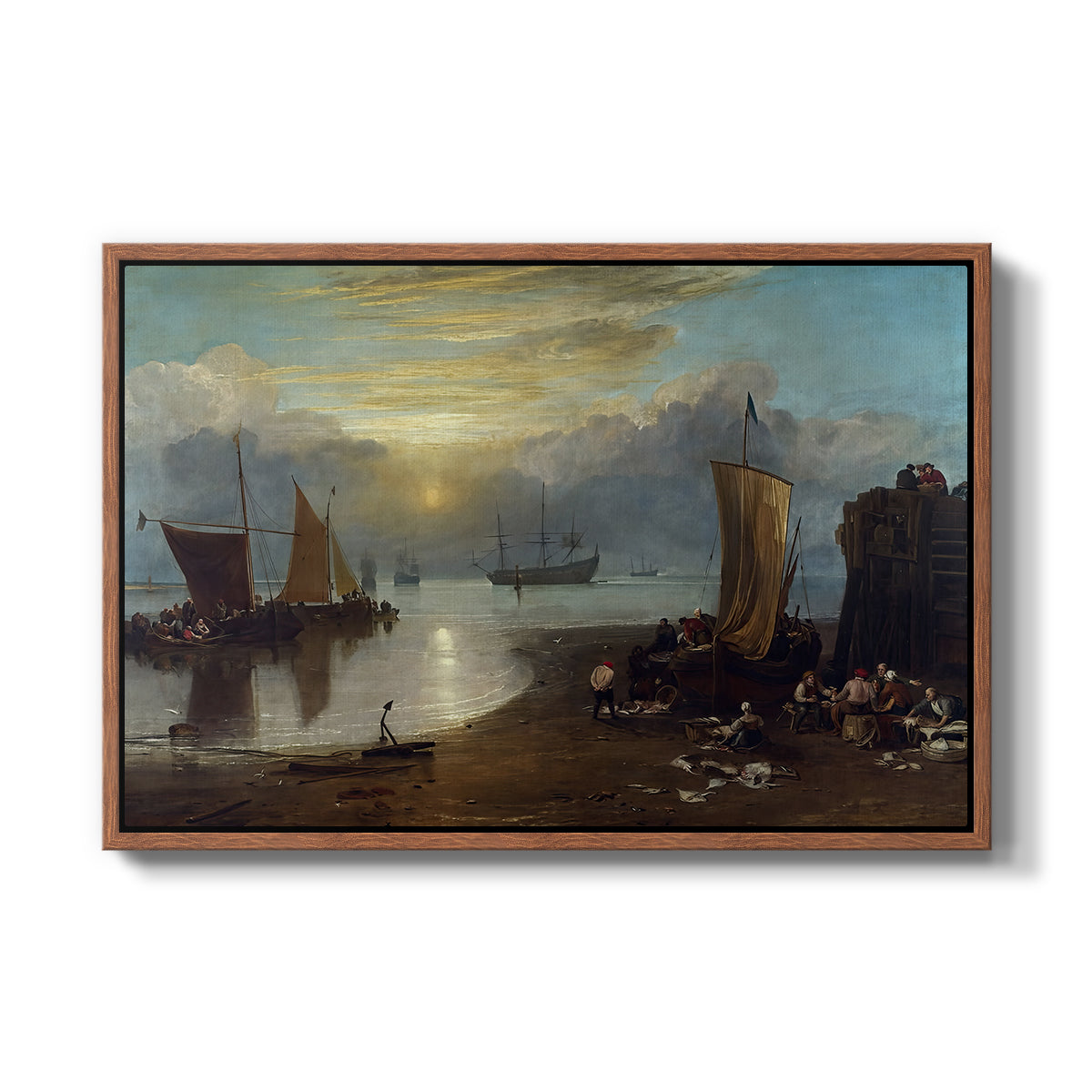 Sun Rising through Vapour: Fishermen Cleaning and Selling Fish, c. 1807 - Floater Framed Canvas Print