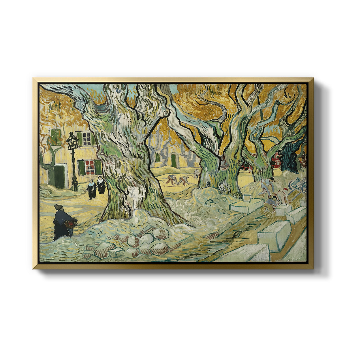 The Large Plane Trees (Road Menders at Saint-Rémy), 1889 - Floater Framed Canvas Print