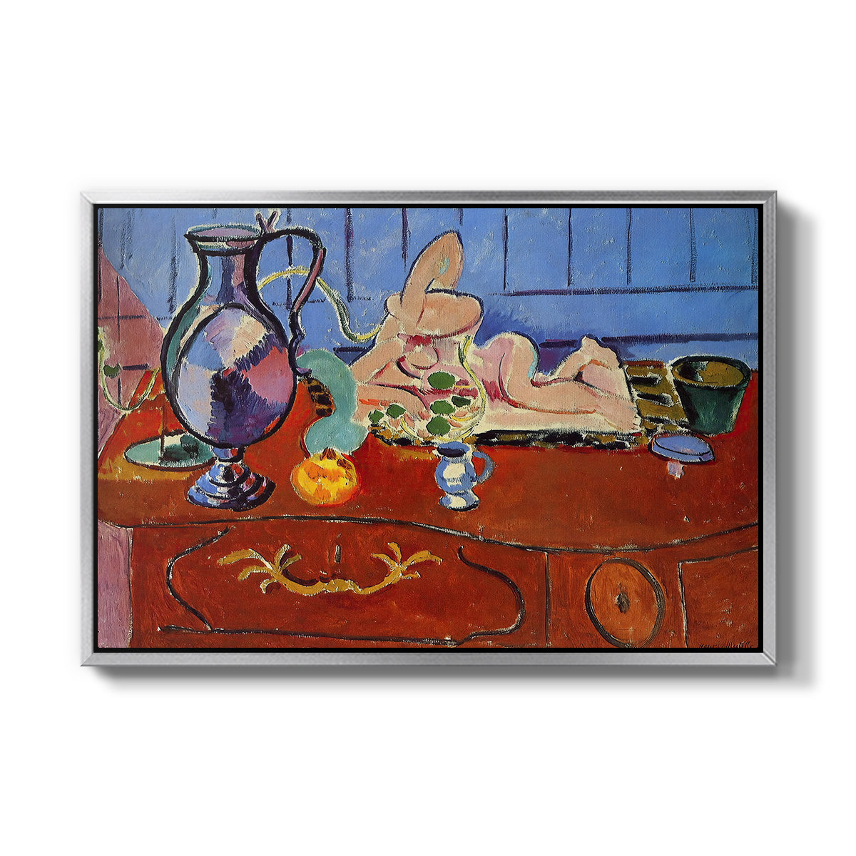 Still Life with a Pewter Jug and Pink Statuette, 1910 - Floater Framed Canvas Print
