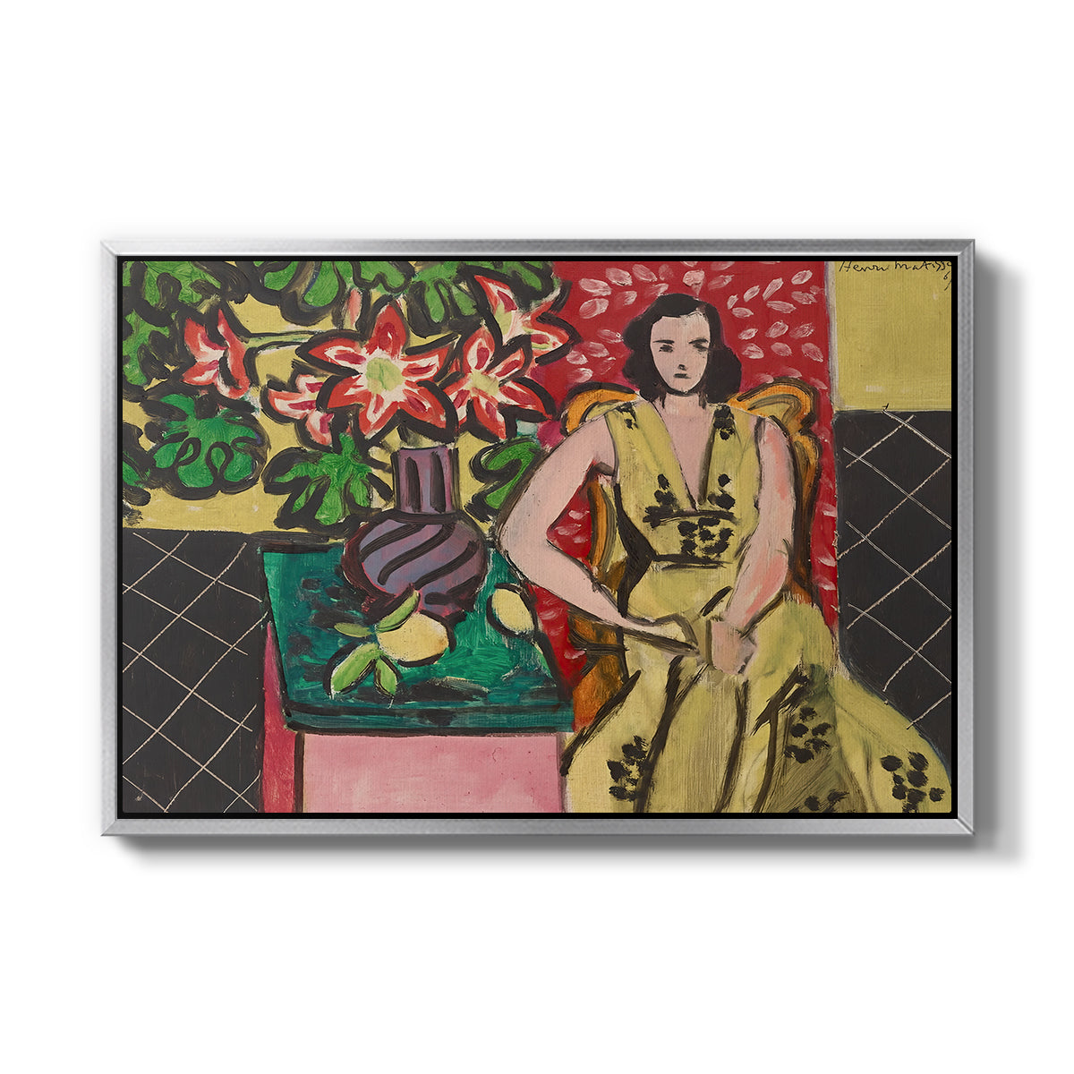 Seated Woman with a Vase of Amaryllis, 1941 - Floater Framed Canvas Print