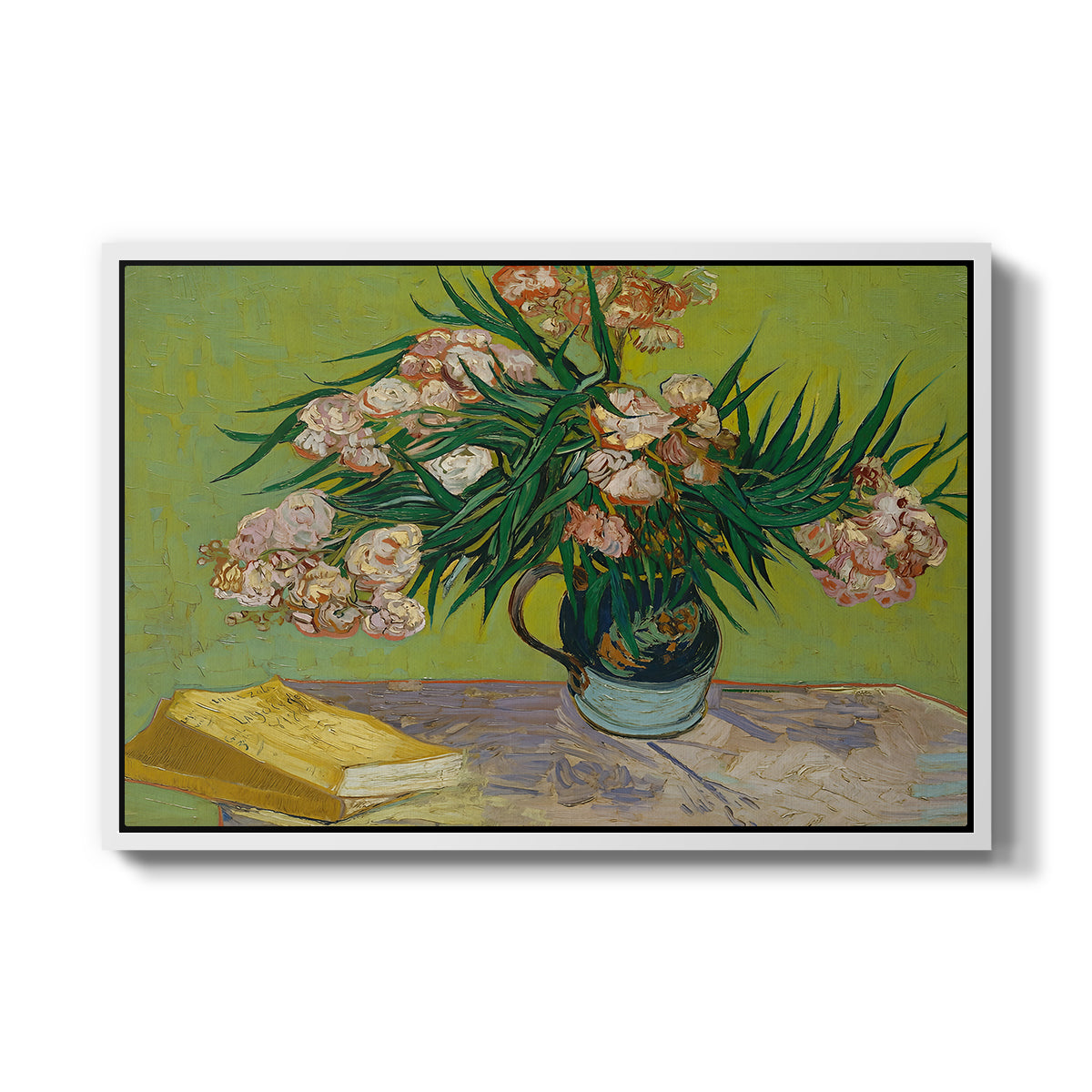 Vase with Oleanders and Books, 1888 - Floater Framed Canvas Print