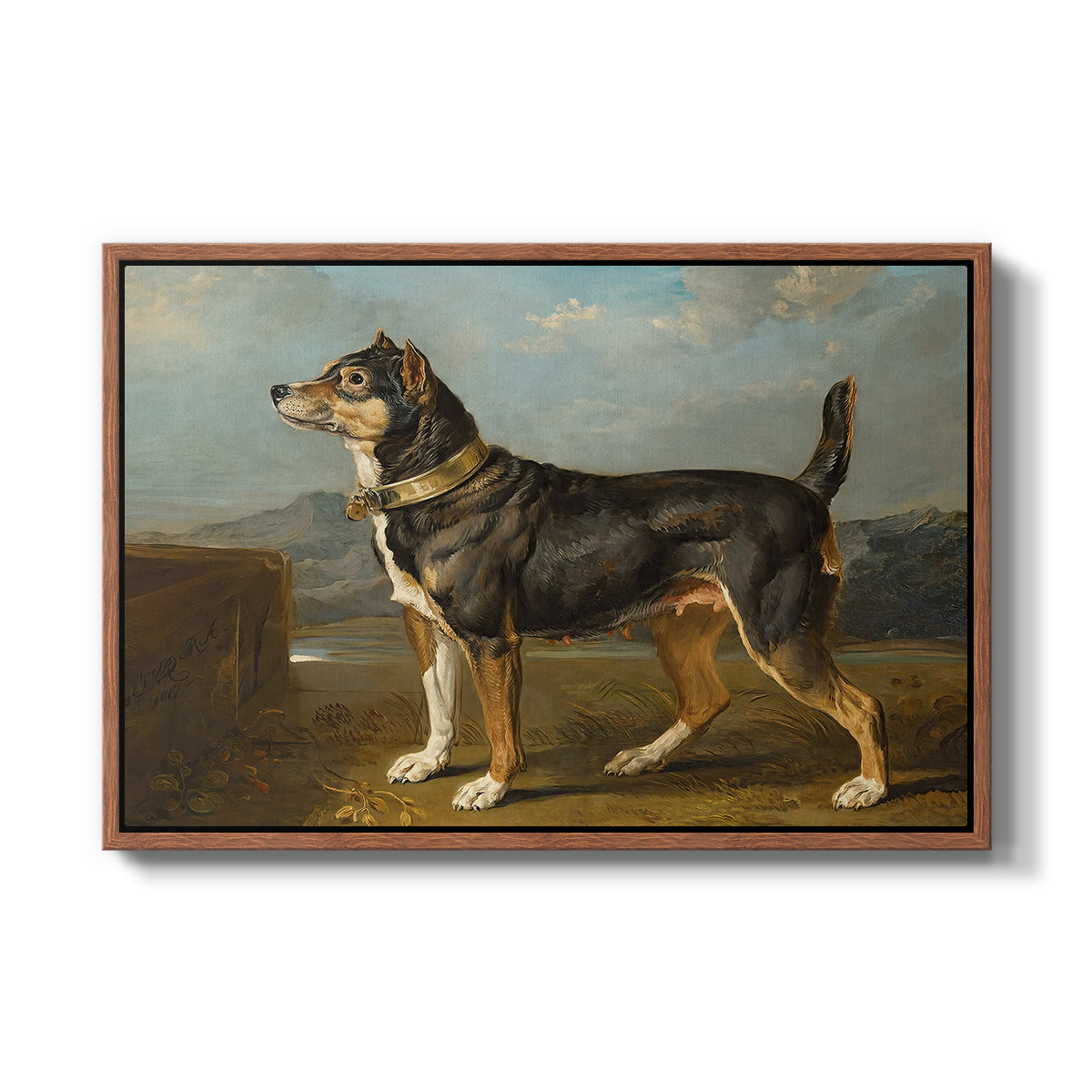 A Terrier in a Landscape, c. 1811 - Floater Framed Canvas Print