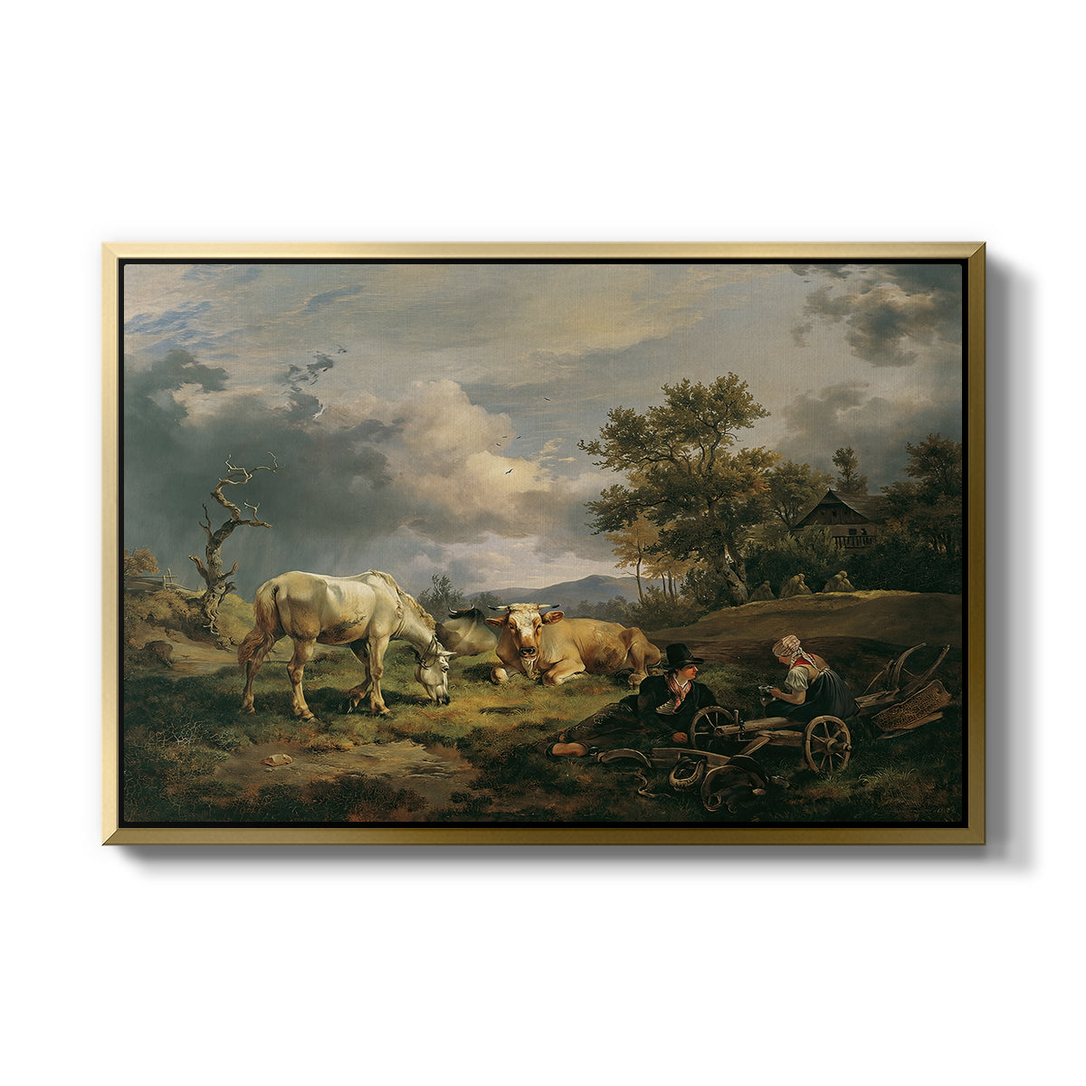 Young Peasant Couple Resting in the Field, 1829 - Floater Framed Canvas Print