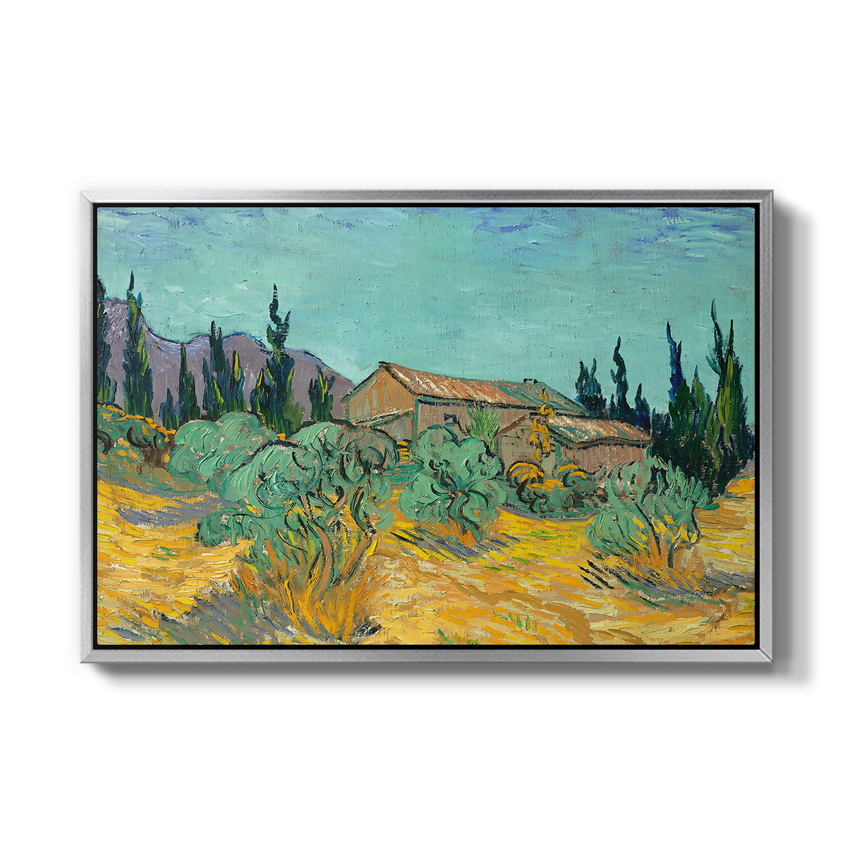 Wooden Sheds Among the Olive Trees and Cypresses, 1889 - Floater Framed Canvas Print