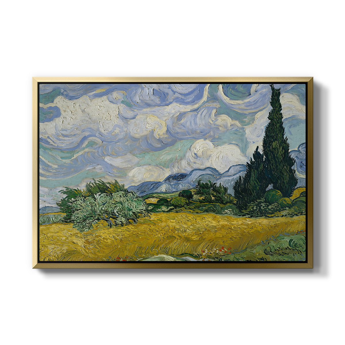 Wheat Field with Cypresses, 1889 - Floater Framed Canvas Print
