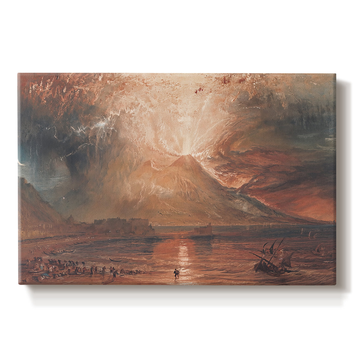 Canvas art print portraying a volcanic eruption with glowing lava and smoke, set against a white background