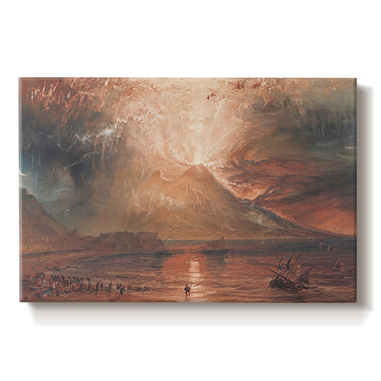 Canvas art print portraying a volcanic eruption with glowing lava and smoke, set against a white background
