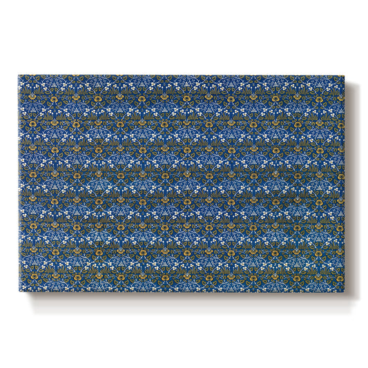 Canvas art print portraying a tightly packed repeating pattern of small flowers and leaves forming dense surface, set against a white background