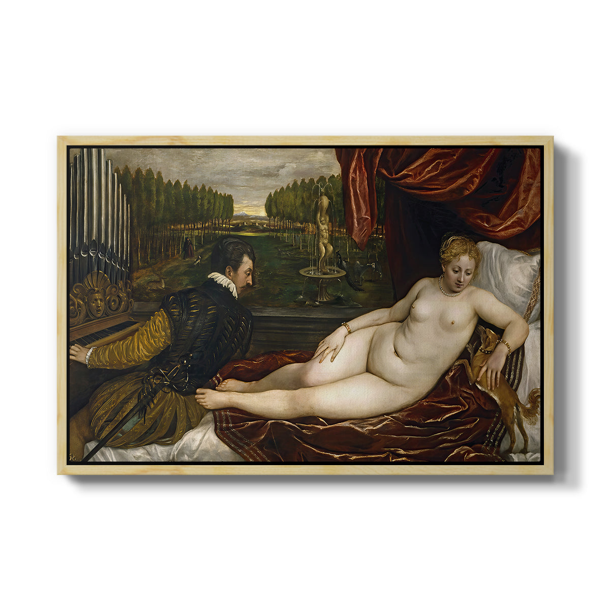 Venus with an Organist and a Dog, c. 1550 - Floater Framed Canvas Print